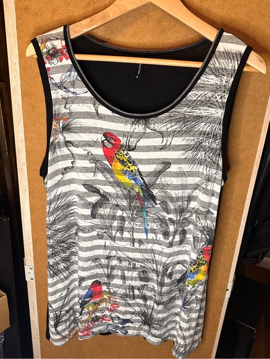 Victoria's Secret Tops - VS Collection Striped Tank Top with Colorful Parrot Print